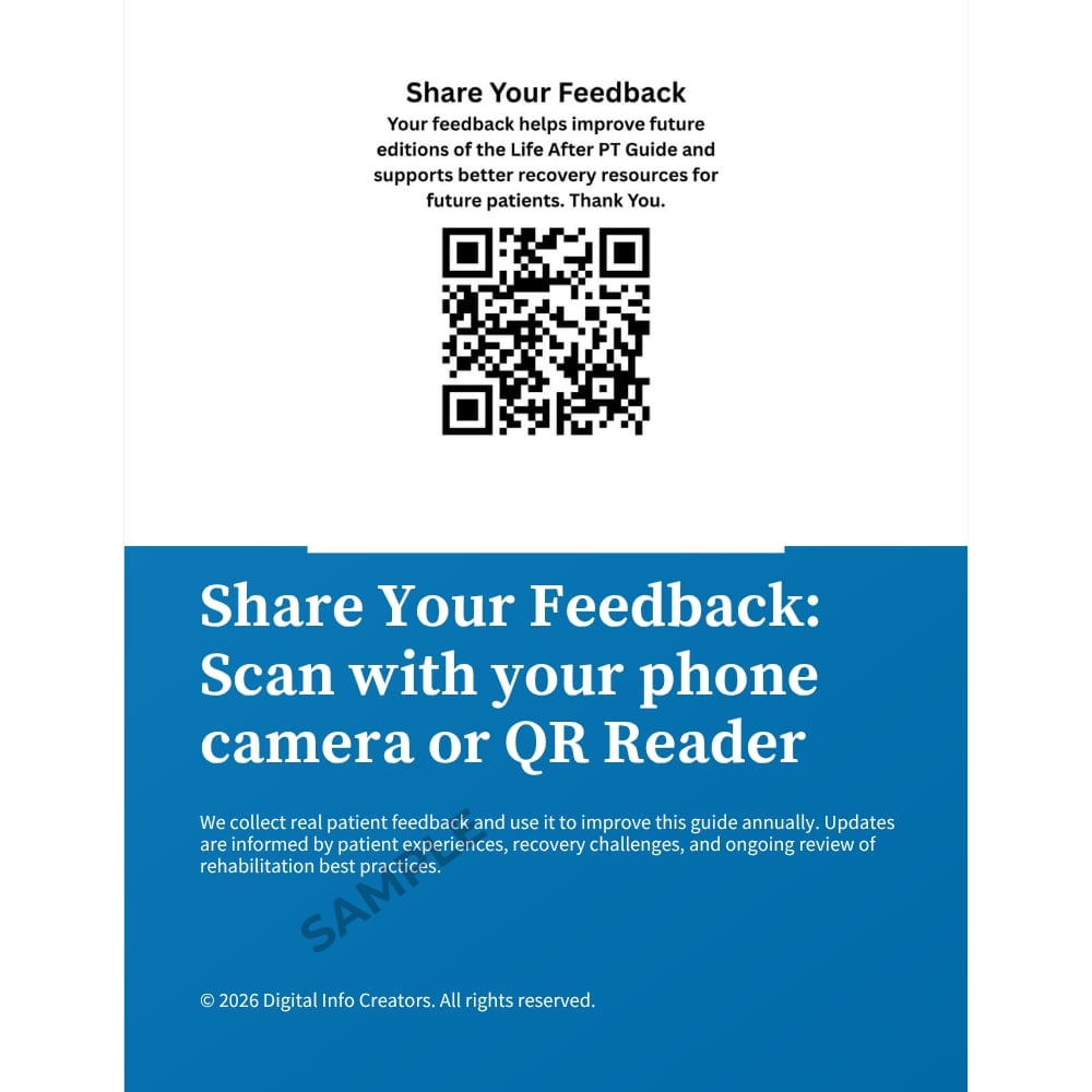 QR code with instructions to share feedback by scanning with phone camera or QR reader for patient survey