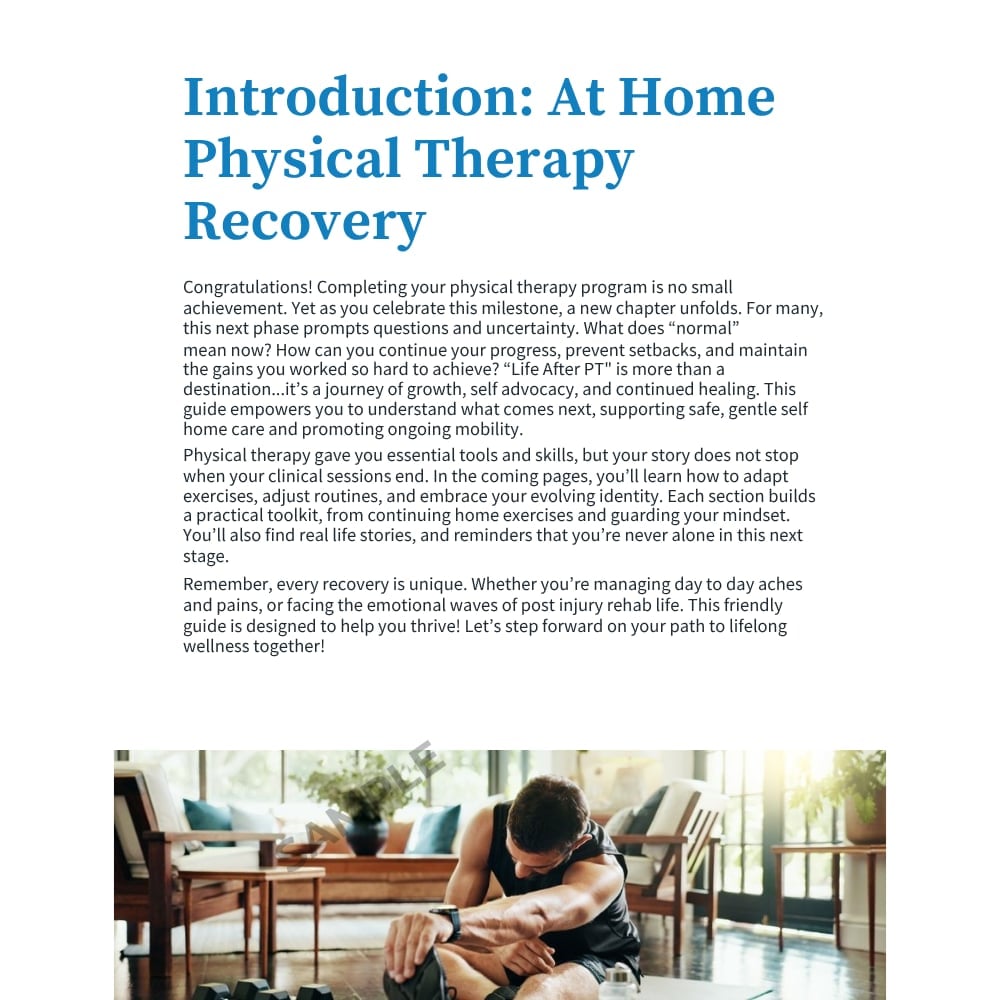 Man performing self-massage on leg at home during physical therapy recovery session