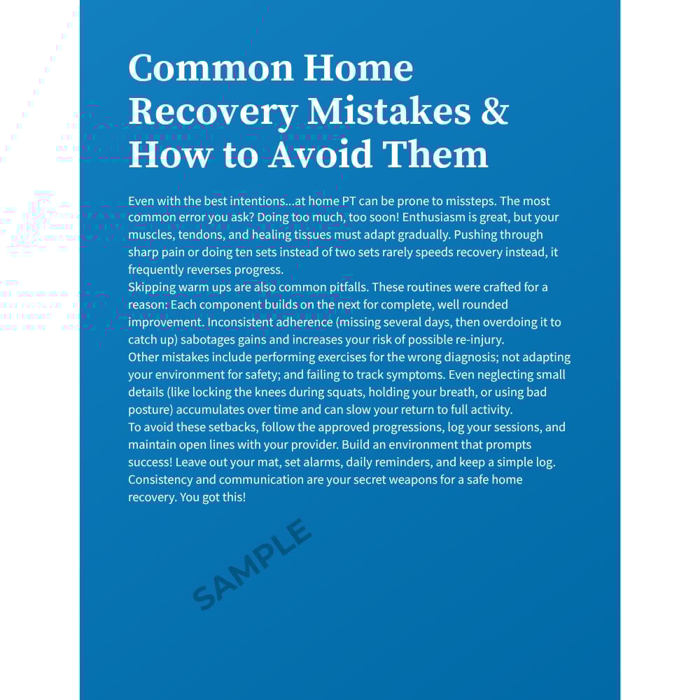 Informational graphic titled Common Home Recovery Mistakes and How to Avoid Them on blue background with white text