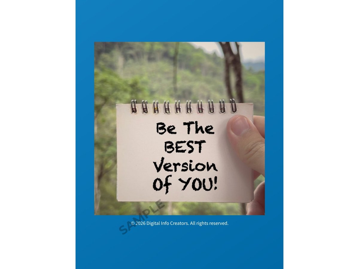 Hand holding a spiral notebook with motivational text Be The BEST Version Of YOU against a blurred outdoor background